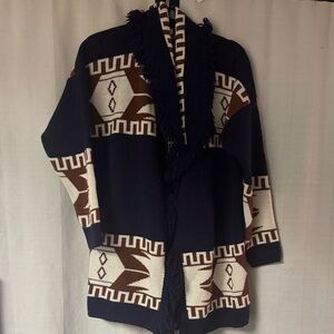 Cocogio made in Italy Navy and Brown Patterned Cardigan